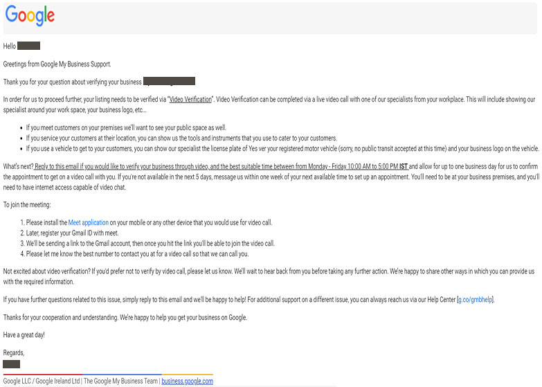 Google my business video verification step 1