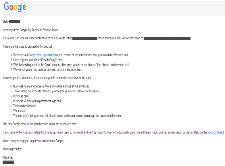Google my business video verification step 2